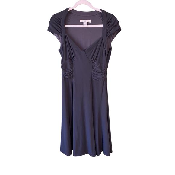 Evan Piccone Dress Womens Size 10 Black Ruched Sweetheart Neck Fit & Flare Midi - Picture 1 of 8